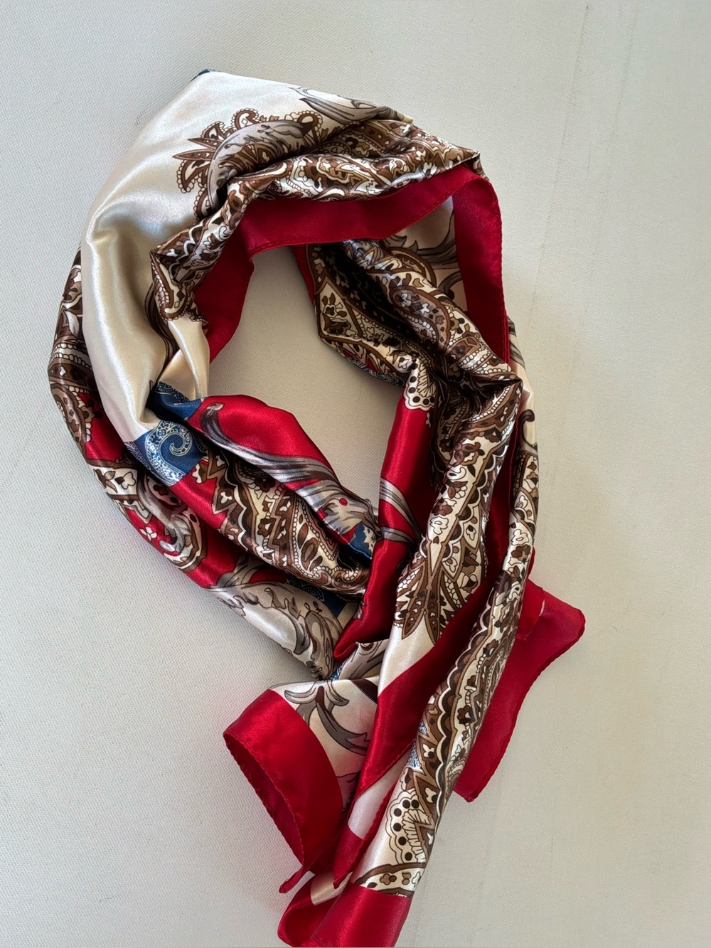 Satin Paisley Scarf Set in Brown, Blue, and Pink